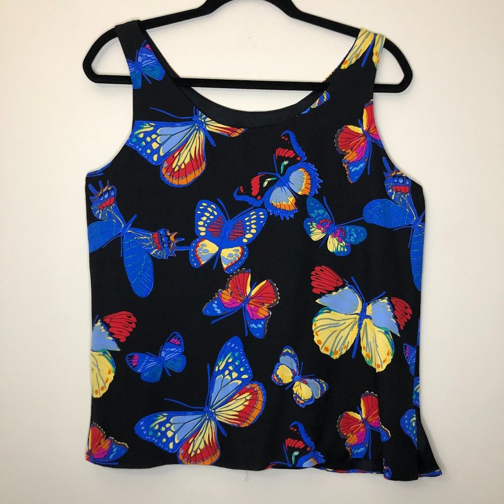 Ann May silk shell tank butterfly print boxy M.